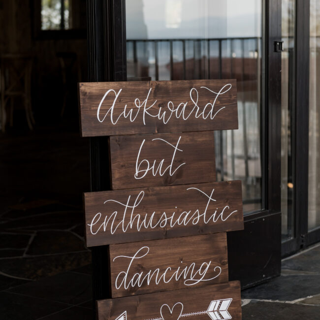 Flaminkko Designs created a fun welcome sign for this lake tahoe wedding