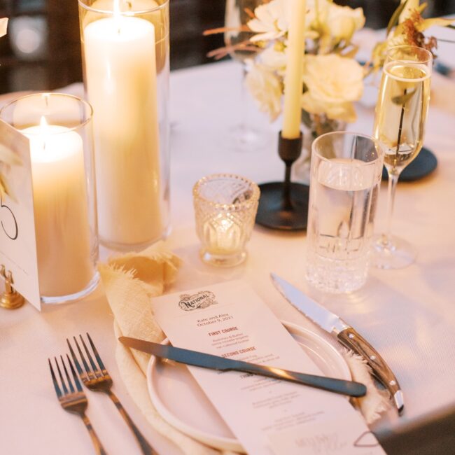 Romantic candle lit dinner table at Lake Tahoe wedding