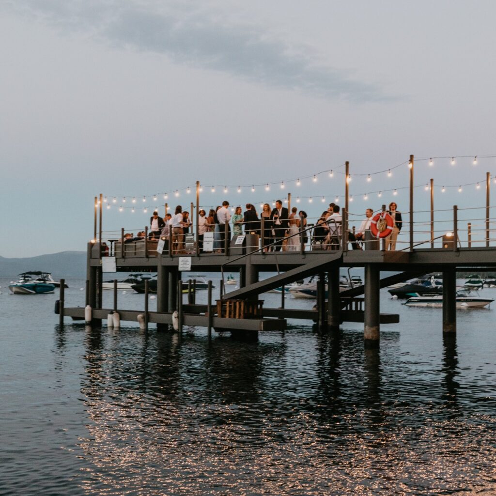 Cocktail party on a pier in lake tahoe