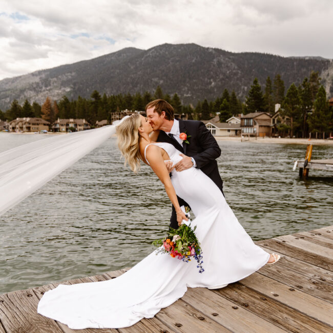 bride groom dip lake tahoe dock west shore lake tahoe