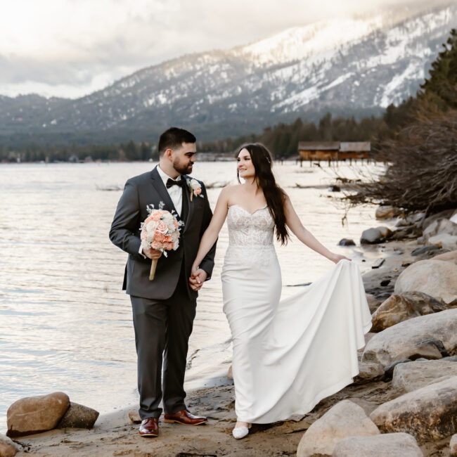 Bride groom lake tahoe, bouquet