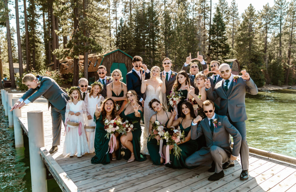wedding party on lake tahoe dock